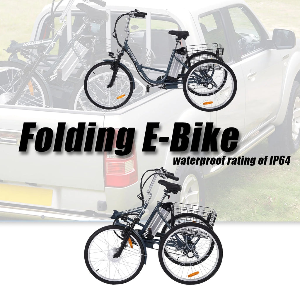 Patikuin Electric Tricycle for Adults, 26 Trike 3 - Wheel 36V 250W 7 Speeds with Basket, Folding E - Bike, up to 15.5 MPH, Gray