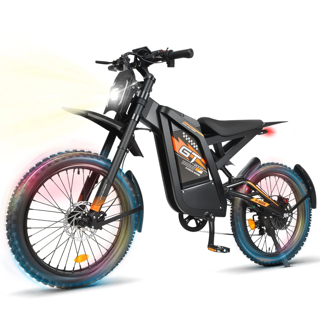 OUXI GT2000 Electric Dirt Bike for Adults, 3000W Peak Electric Motorcycle, 37MPH Electric Bike, 48V 30ah Battery, 85+Miles Mountain Bike, 24 Fat Tire Ebike, Hydraulic Brakes, Full Suspension, UL2849