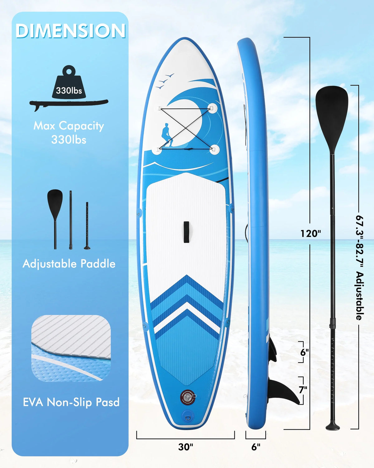 Naipo Inflatable Paddle Board 10FT Stand up Paddle Board 10' SUP 6 In.thick Board Carry Bag & Fast Pumping Green
