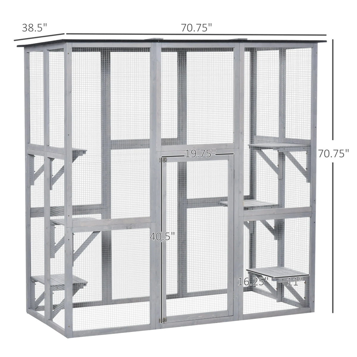Pawhut Wooden Catio Enclosure with Weather Protection, 6 Platforms, Outdoor, Large, 71 x 38.5 x 71