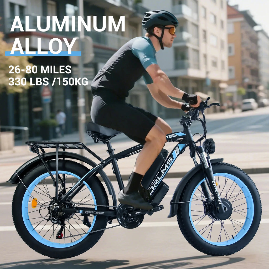 Peak 5000W - Electric - Bike for Adults - Men, Dual - Motor - Ebike 50MPH - Hunting - Ebike, 60V 25AH Long Range Dirtbike, 26 x 4.0 Fat - Tire - Electric - Bicycle, AWD 21 - Speed Mountain Bike for Off - Road Snow Sand