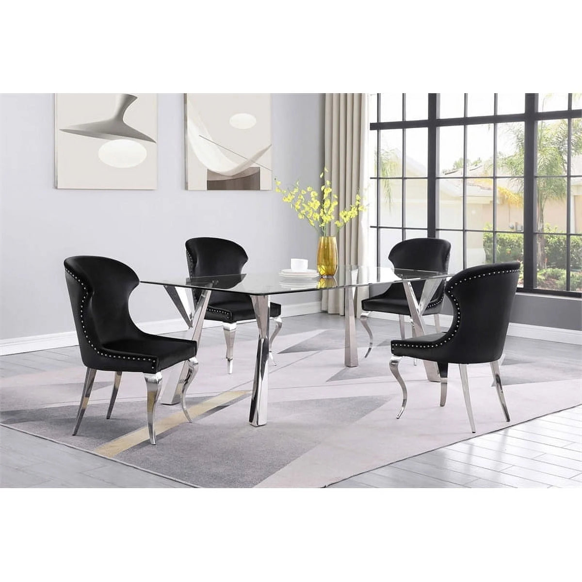 Alaia Rectangular Glass Top Dining Table Clear and Chrome