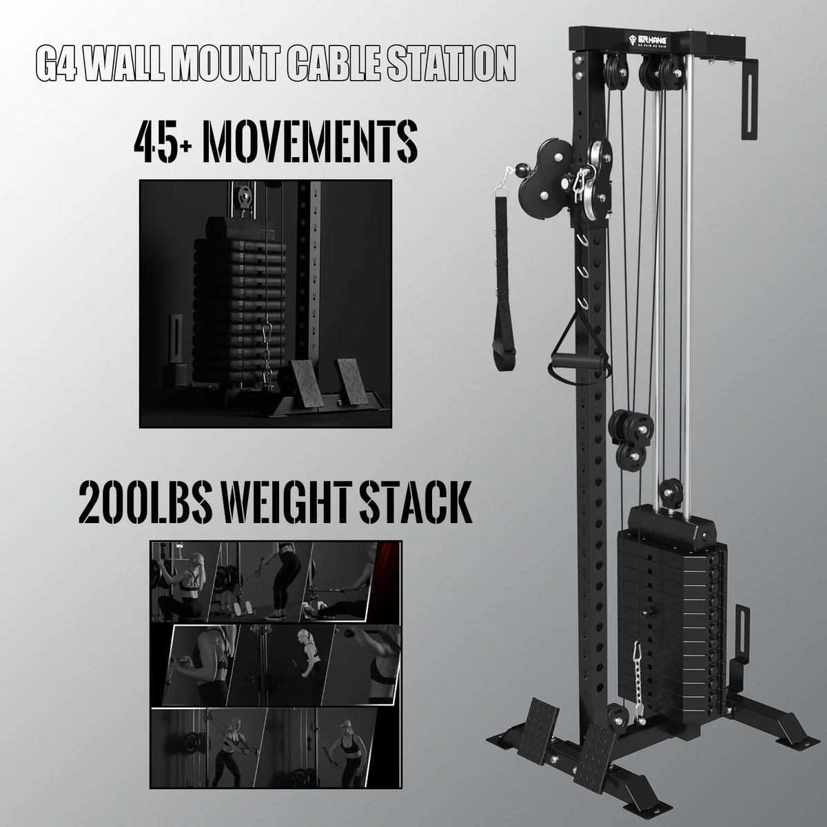 Mikolo Cable Crossover Machine Home Gym, Wall Mount Cable Station with 200 lb Weight Stack, Lat Pull Down Machine with 27 Positions Dual Pulley System