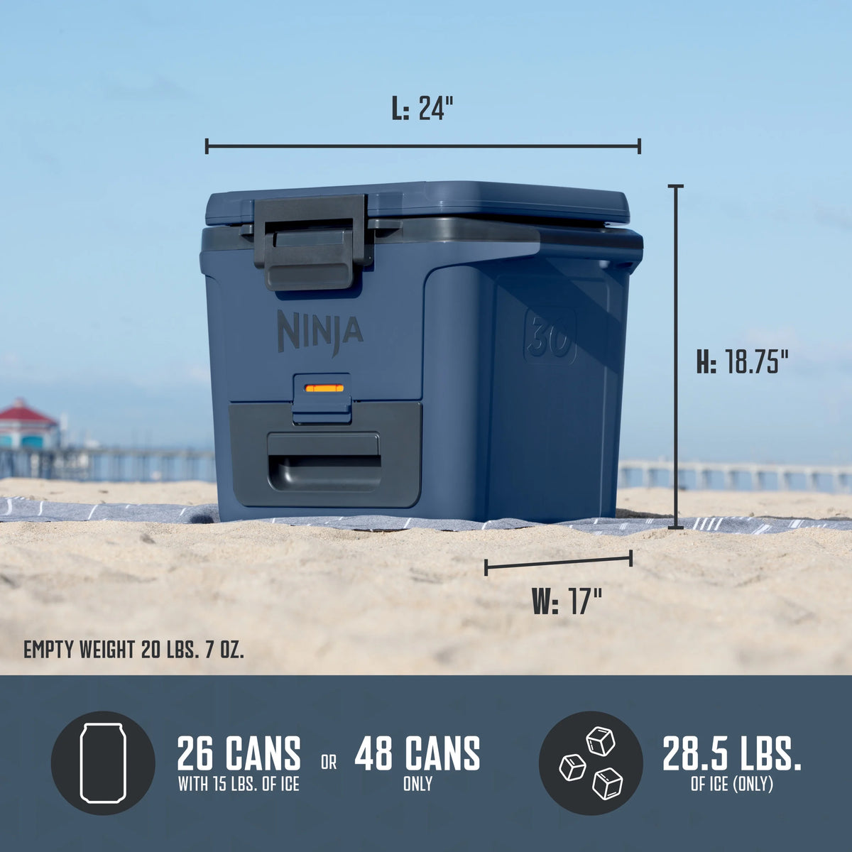 Ninja Frostvault 30qt Hard Cooler with Dry Zone, Ice Chest Cooler, White, FB131WH