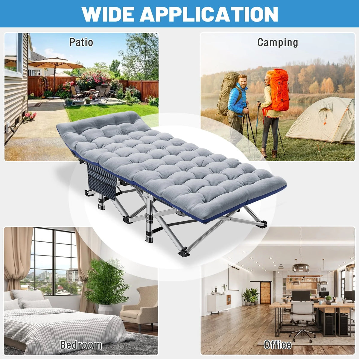 MOPHOTO 2 Pack Camping Cot for Adult, Portable Sleep Cot Bed with Carry Bag for Home/Office Nap, Folding Bed Cot with 3.3 in 2 Sided Mattress, Guest Bed