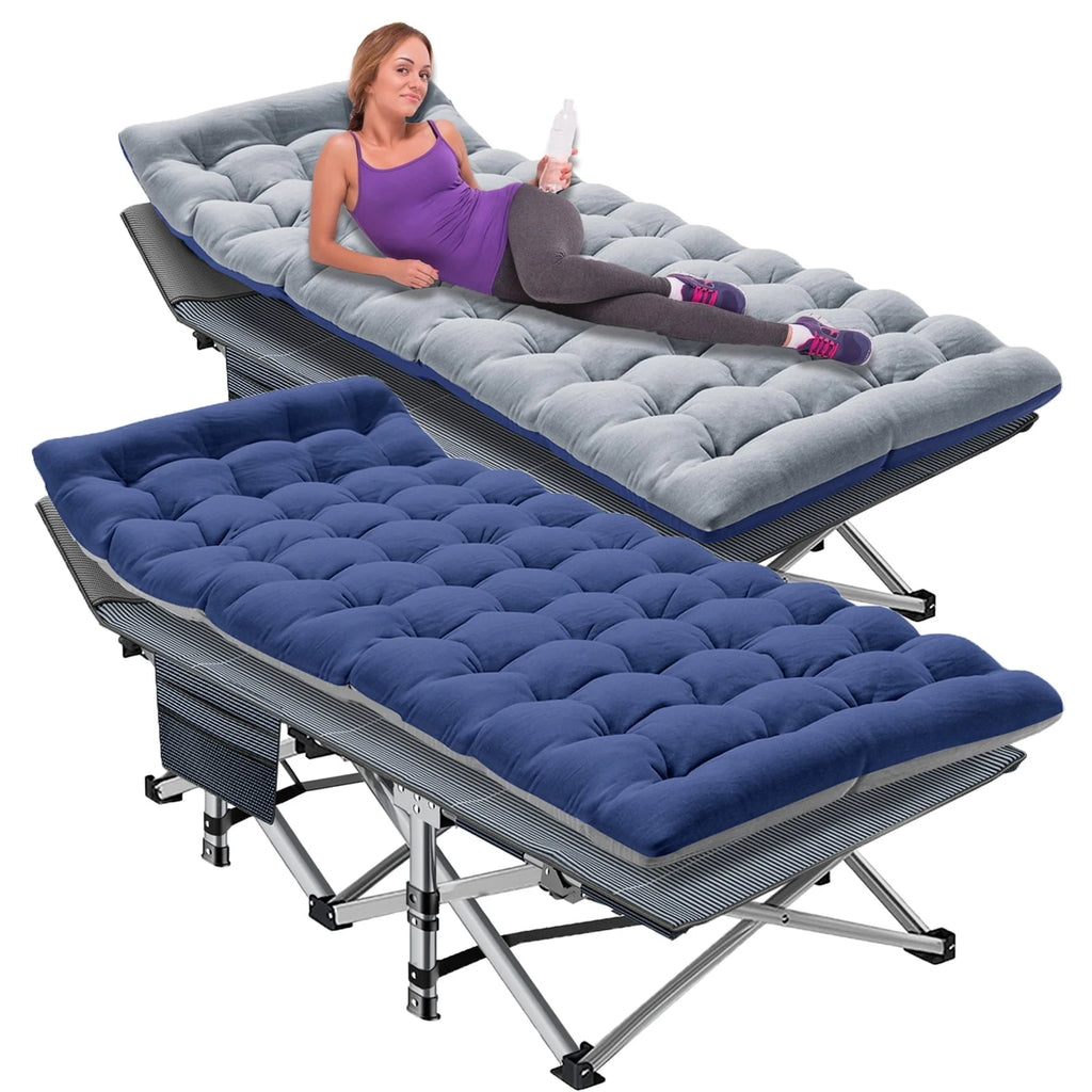 MOPHOTO 2 Pack Camping Cot for Adult, Portable Sleep Cot Bed with Carry Bag for Home/Office Nap, Folding Bed Cot with 3.3 in 2 Sided Mattress, Guest Bed