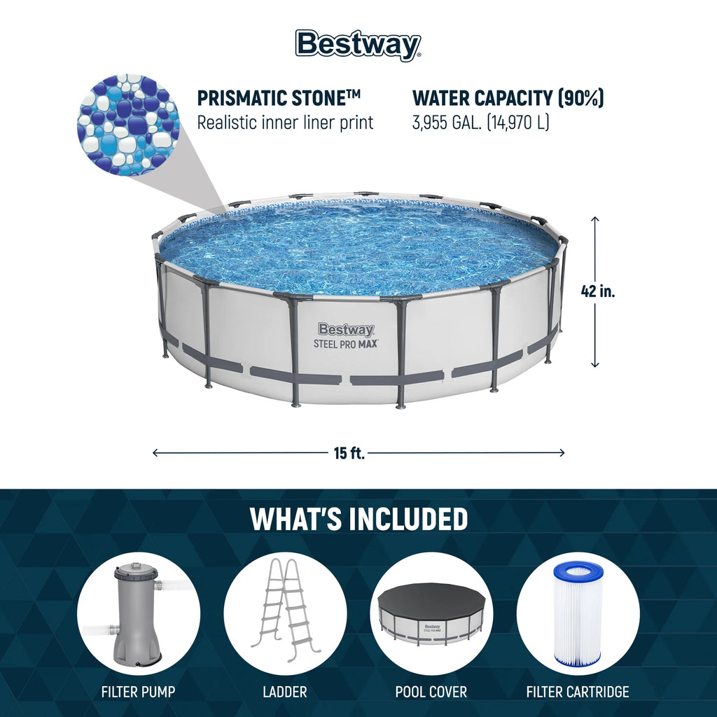 Open Box Bestway Steel Pro Max 15'X42 Frame Above Ground Pool Set