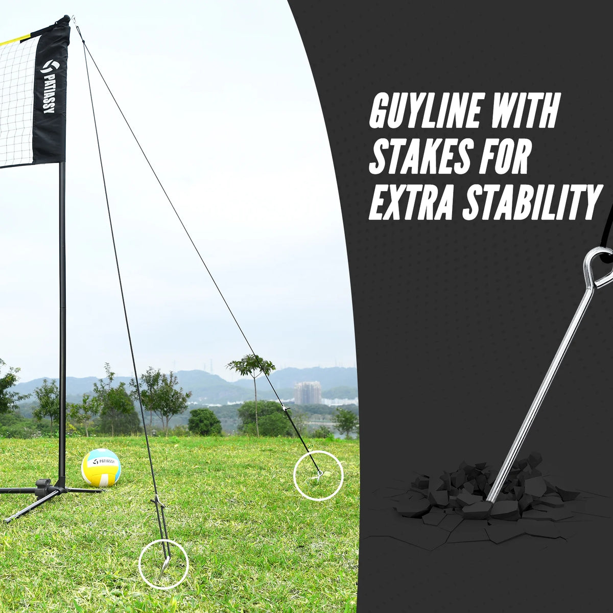 Patiassy 5.1ft - 7.4ft Adjustable Height Volleyball Badminton Pickleball Net Set with Poles, 4 Rackets, 3 Shuttlecocks, 4 Pickleball Paddles, and Volleyball