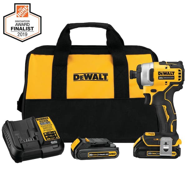 ATOMIC 20V MAX Cordless Brushless Compact 1/4 In. Impact Driver, (2) 20V 1.3ah Batteries, Charger, and Bag