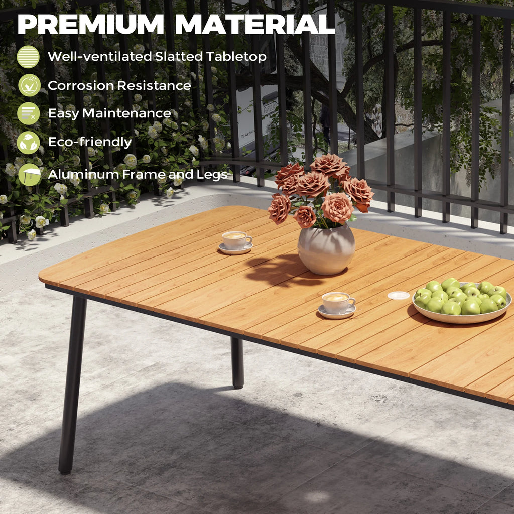Pellebant 93 Outdoor Dining Table for 8 - 10 People, Patio Rectangle Table with Wood - Like Tabletop and Umbrella Hole, Aluminum Frame for Garden, Lawn, or Backyard, Brown