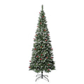National Tree Company First Frosted Traditions Slim Christmas Tree with Hinged Branches, Pinecones and Red Berries, 7.5 ft