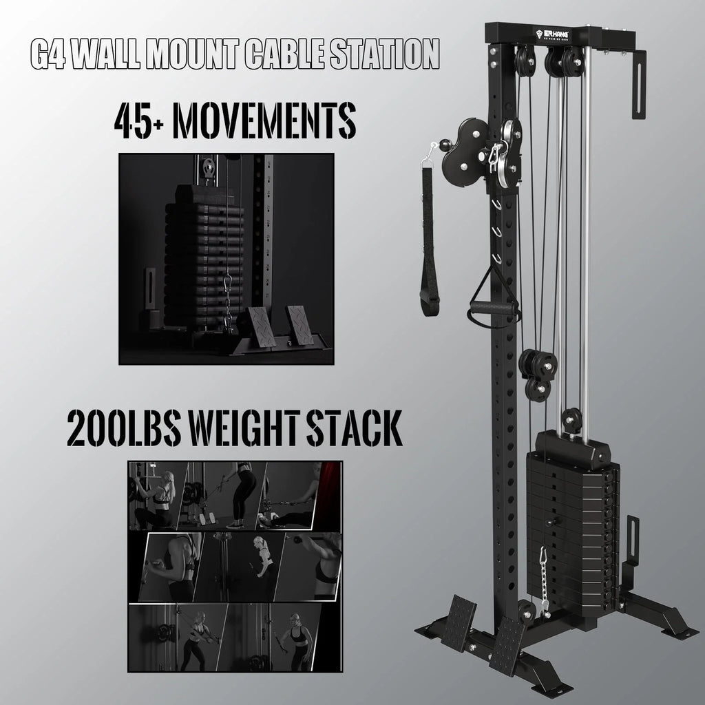 Mikolo Cable Crossover Machine Home Gym, Wall Mount Cable Station with 200 lb Weight Stack, Lat Pull Down Machine with 27 Positions Dual Pulley System