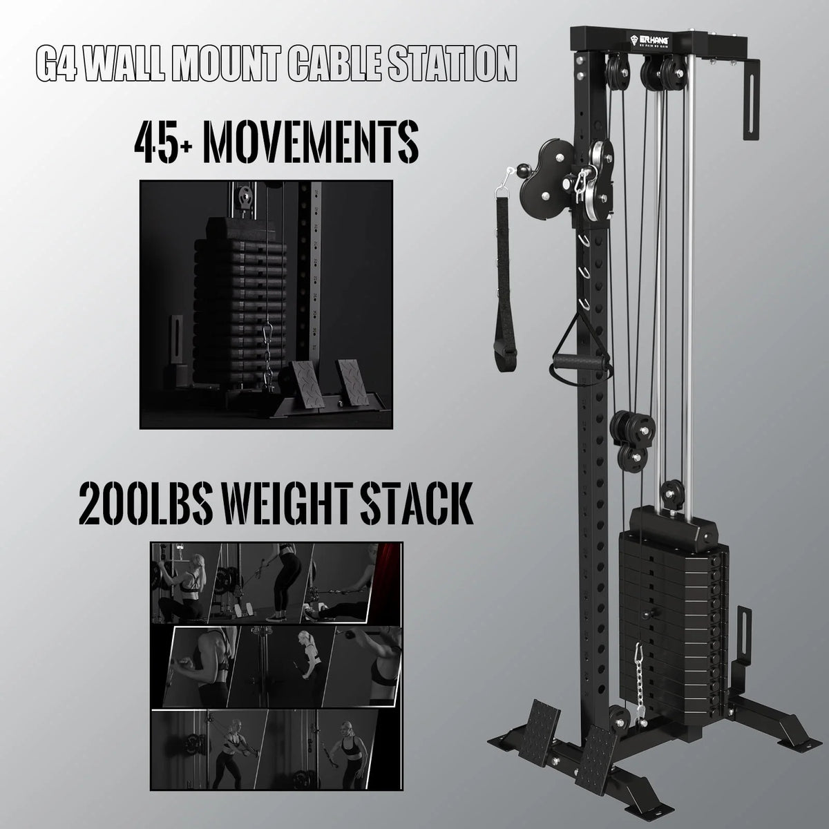 Mikolo Cable Crossover Machine Home Gym, Wall Mount Cable Station with 200 lb Weight Stack, Lat Pull Down Machine with 27 Positions Dual Pulley System