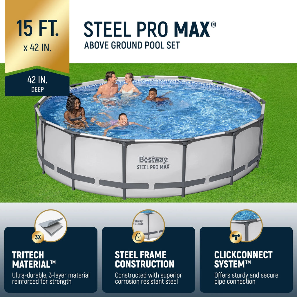 Open Box Bestway Steel Pro Max 15'X42 Frame Above Ground Pool Set