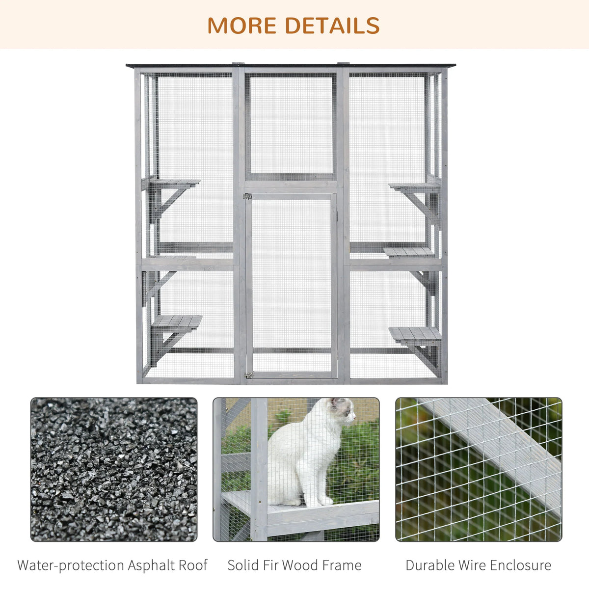 Pawhut Wooden Catio Enclosure with Weather Protection, 6 Platforms, Outdoor, Large, 71 x 38.5 x 71