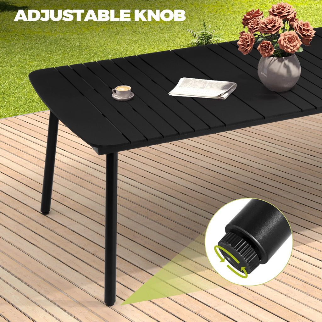 Pellebant 93 Outdoor Dining Table for 8 - 10 People, Patio Rectangle Table with Wood - Like Tabletop and Umbrella Hole, Aluminum Frame for Garden, Lawn, or Backyard, Brown
