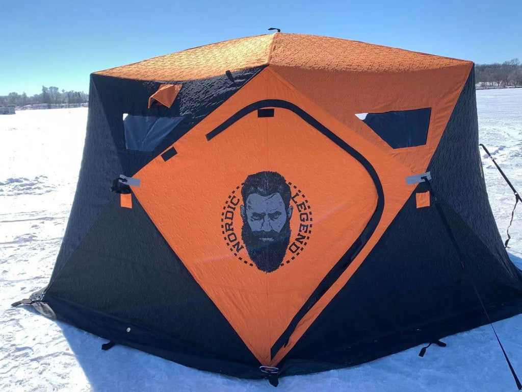 Nordic Legend AURORA LODGE 12' x 12' x 7.5 Tall Portable Ice Fishing Shelter with Single Door